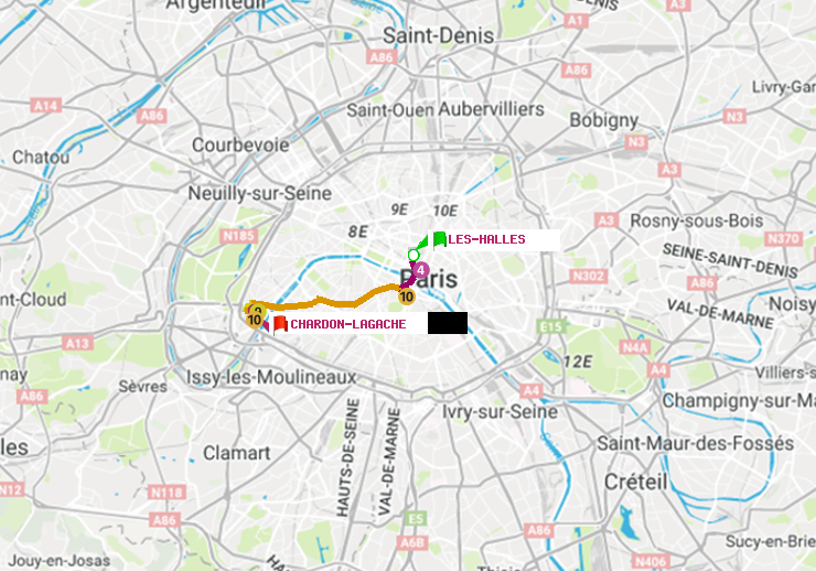 plan itinéraire ratp de Les Halles à Chardon-Lagache