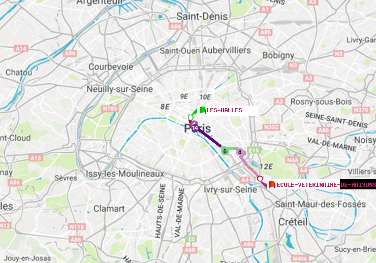 plan itinéraire ratp de Les Halles à Ecole Vétérinaire de Maisons-Alfort