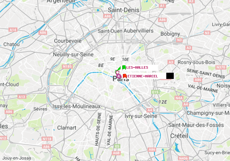 plan itinéraire ratp de Les Halles à Etienne Marcel
