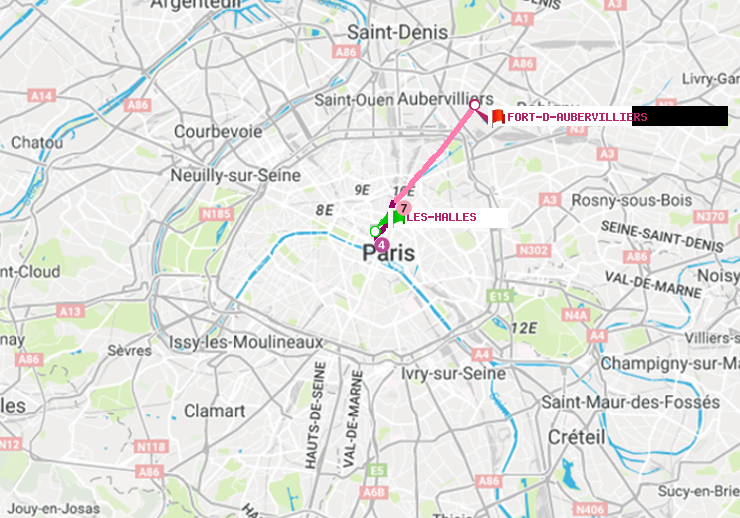 plan itinéraire ratp de Les Halles à Fort d