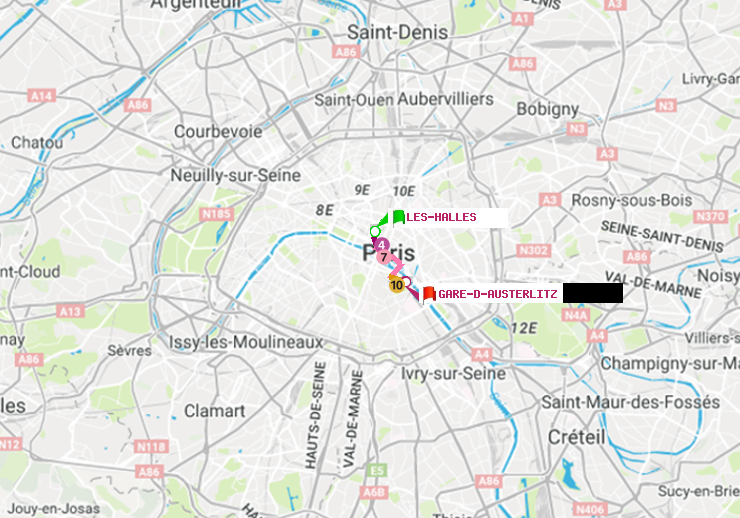plan itinéraire ratp de Les Halles à Gare d