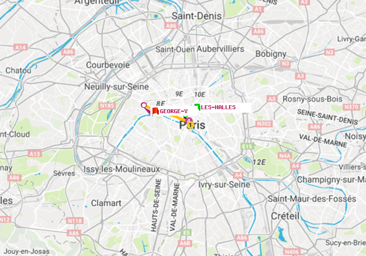 plan itinéraire ratp de Les Halles à George V