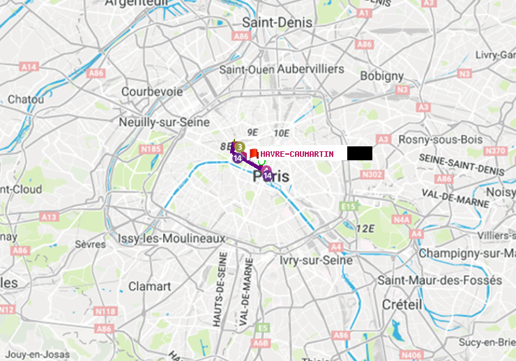 plan itinéraire ratp de Les Halles à Havre-Caumartin