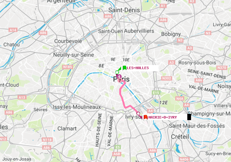 plan itinéraire ratp de Les Halles à Mairie d