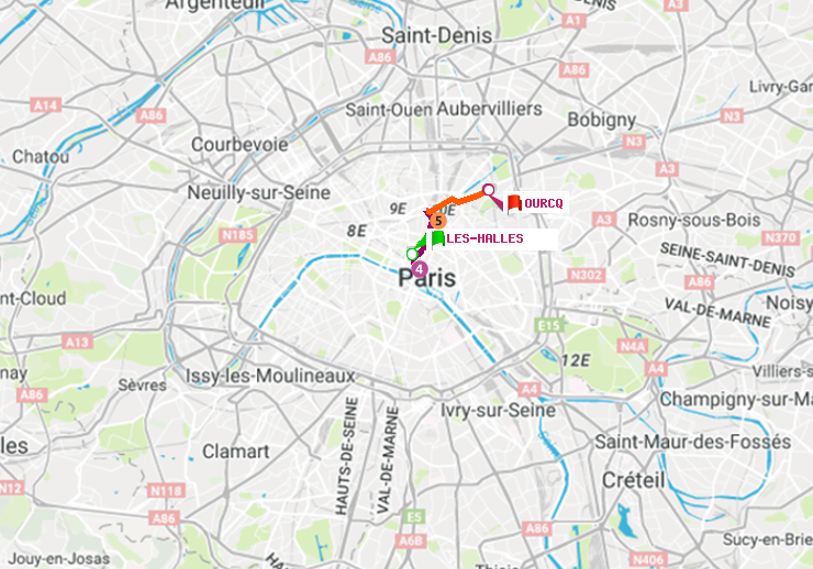 plan itinéraire ratp de Les Halles à Ourcq