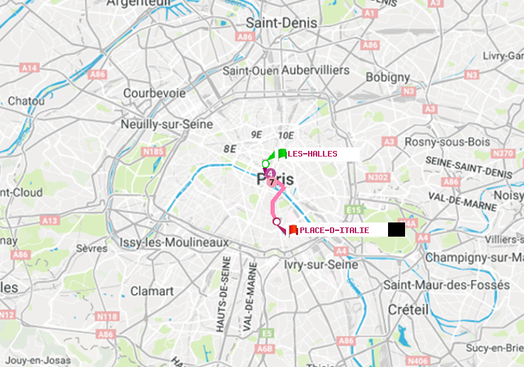 plan itinéraire ratp de Les Halles à Place d