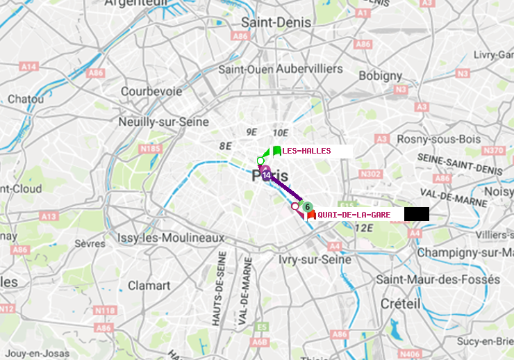 plan itinéraire ratp de Les Halles à Quai de la Gare