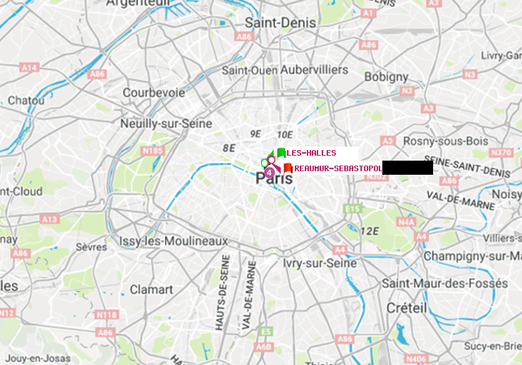 plan itinéraire ratp de Les Halles à Réaumur-Sébastopol