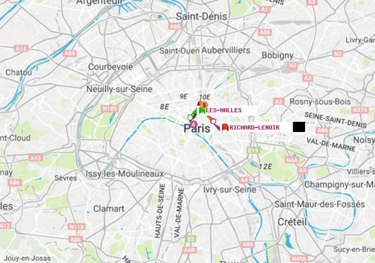 plan itinéraire ratp de Les Halles à Richard-Lenoir