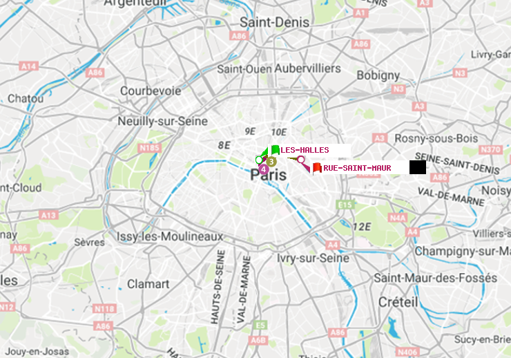 plan itinéraire ratp de Les Halles à Rue Saint-Maur