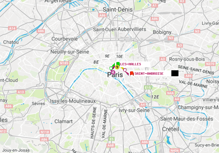 plan itinéraire ratp de Les Halles à Saint-Ambroise