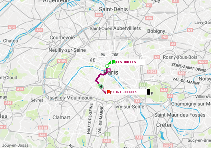 plan itinéraire ratp de Les Halles à Saint-Jacques