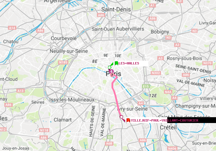 plan itinéraire ratp de Les Halles à Villejuif-Paul Vaillant Couturier (Hôpital Paul Brousse)