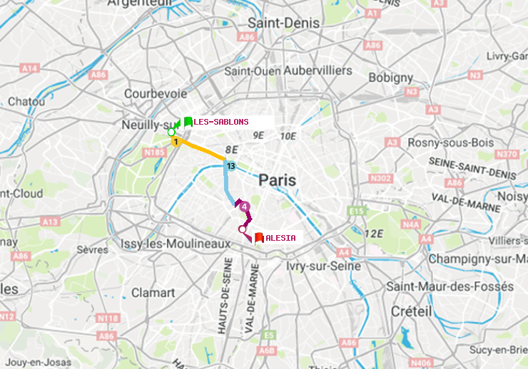 plan itinéraire ratp de Les Sablons (Jardin d