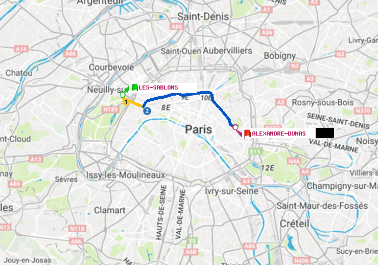 plan itinéraire ratp de Les Sablons (Jardin d