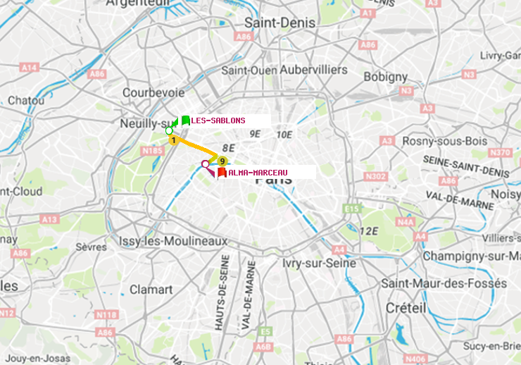 plan itinéraire ratp de Les Sablons (Jardin d