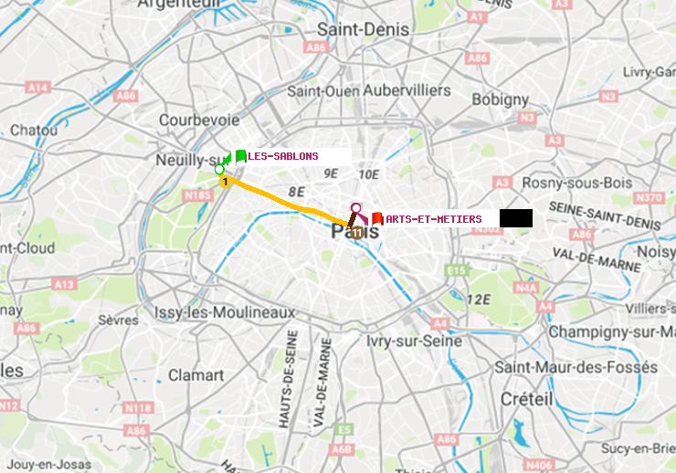 plan itinéraire ratp de Les Sablons (Jardin d