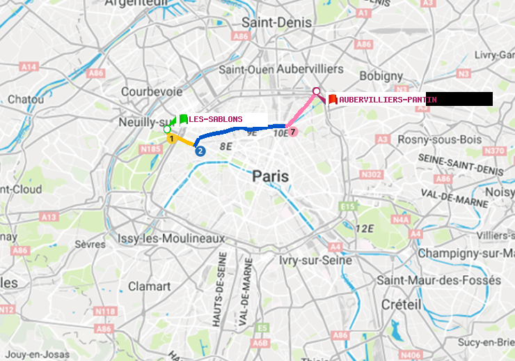 plan itinéraire ratp de Les Sablons (Jardin d