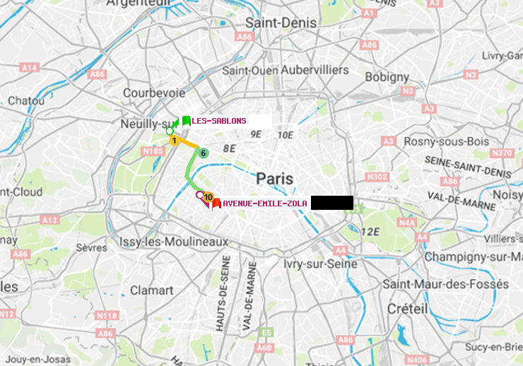 plan itinéraire ratp de Les Sablons (Jardin d