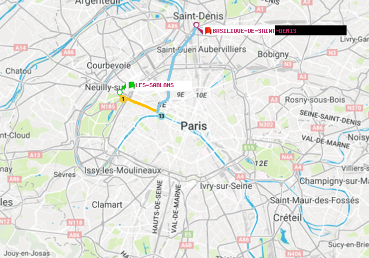 plan itinéraire ratp de Les Sablons (Jardin d
