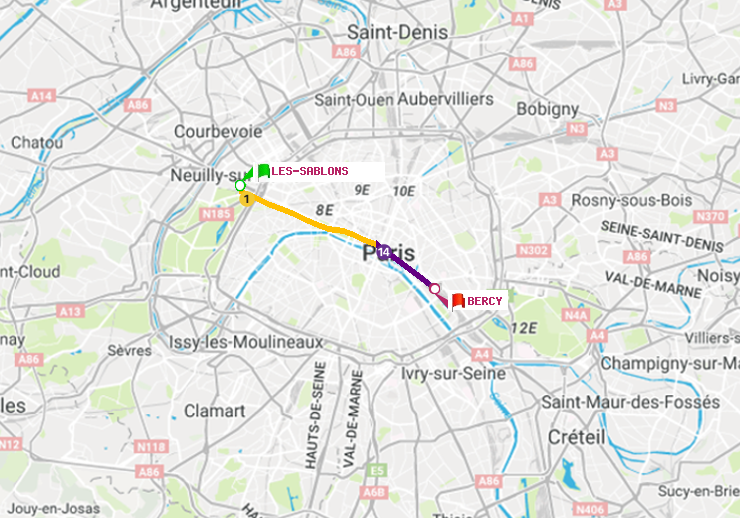 plan itinéraire ratp de Les Sablons (Jardin d