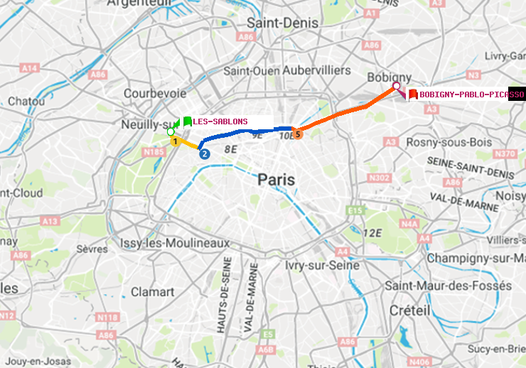 plan itinéraire ratp de Les Sablons (Jardin d