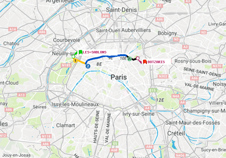 plan itinéraire ratp de Les Sablons (Jardin d