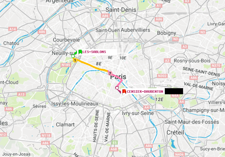plan itinéraire ratp de Les Sablons (Jardin d