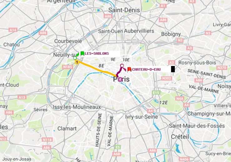 plan itinéraire ratp de Les Sablons (Jardin d