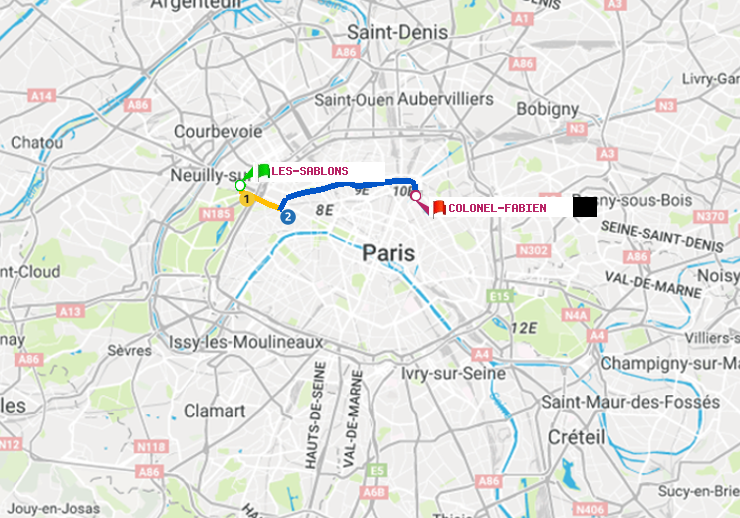 plan itinéraire ratp de Les Sablons (Jardin d