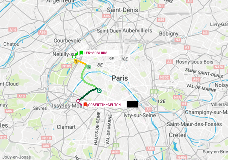 plan itinéraire ratp de Les Sablons (Jardin d