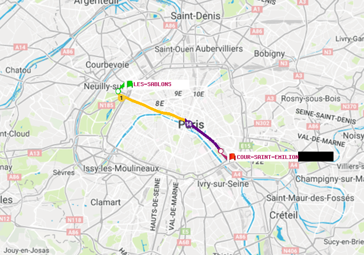 plan itinéraire ratp de Les Sablons (Jardin d
