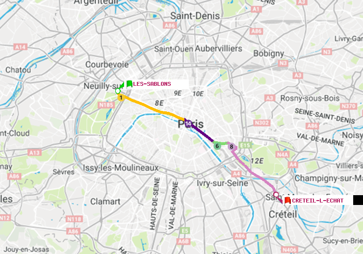 plan itinéraire ratp de Les Sablons (Jardin d