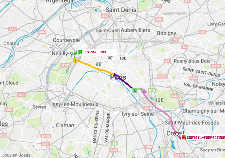 plan itinéraire ratp de Les Sablons (Jardin d