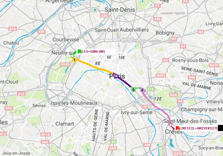 plan itinéraire ratp de Les Sablons (Jardin d