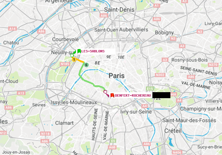 plan itinéraire ratp de Les Sablons (Jardin d