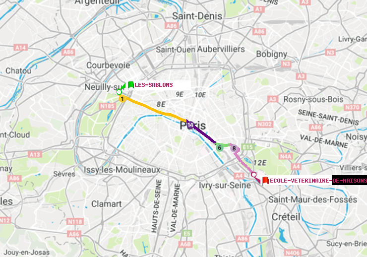 plan itinéraire ratp de Les Sablons (Jardin d