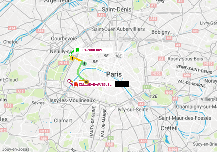 plan itinéraire ratp de Les Sablons (Jardin d