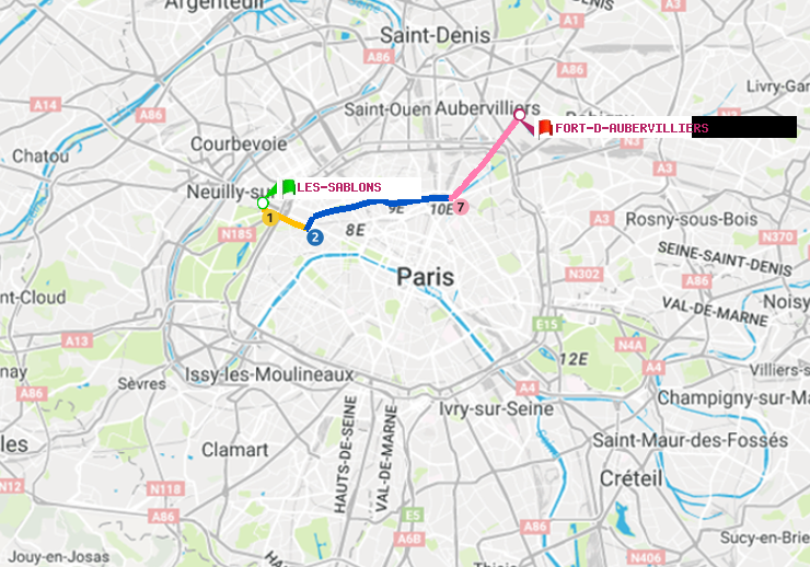 plan itinéraire ratp de Les Sablons (Jardin d