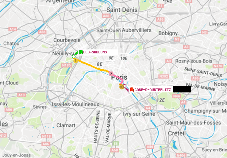 plan itinéraire ratp de Les Sablons (Jardin d