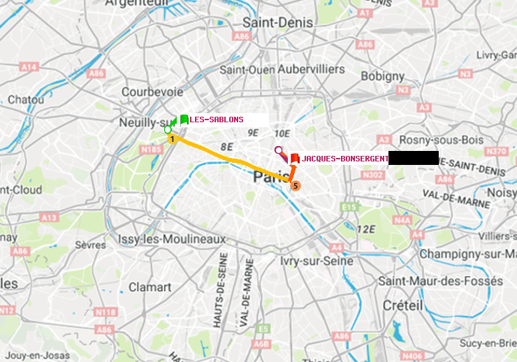 plan itinéraire ratp de Les Sablons (Jardin d