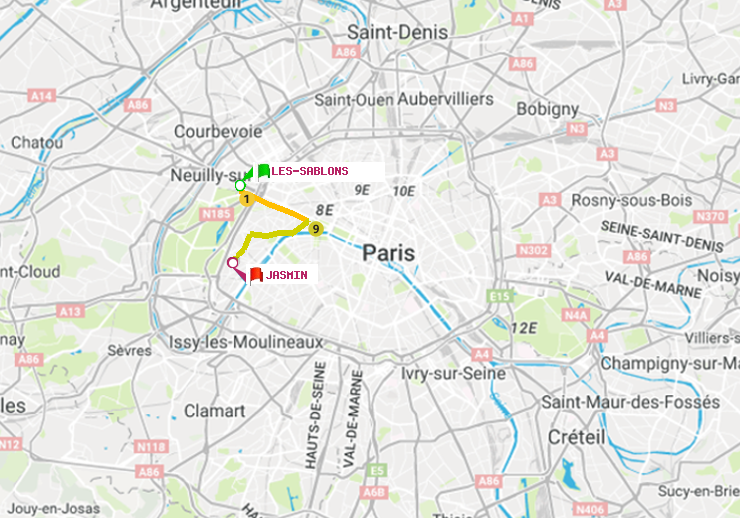 plan itinéraire ratp de Les Sablons (Jardin d