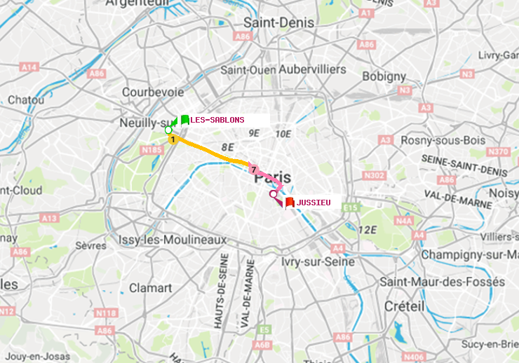 plan itinéraire ratp de Les Sablons (Jardin d