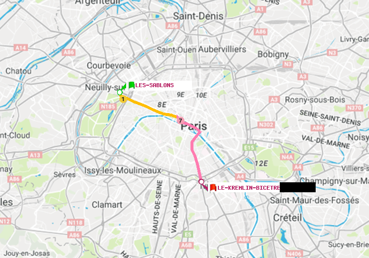 plan itinéraire ratp de Les Sablons (Jardin d
