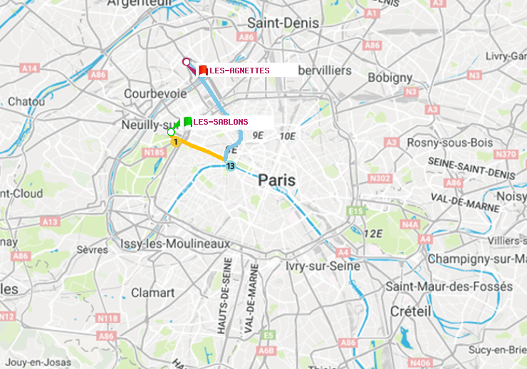 plan itinéraire ratp de Les Sablons (Jardin d