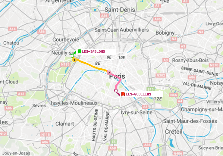 plan itinéraire ratp de Les Sablons (Jardin d