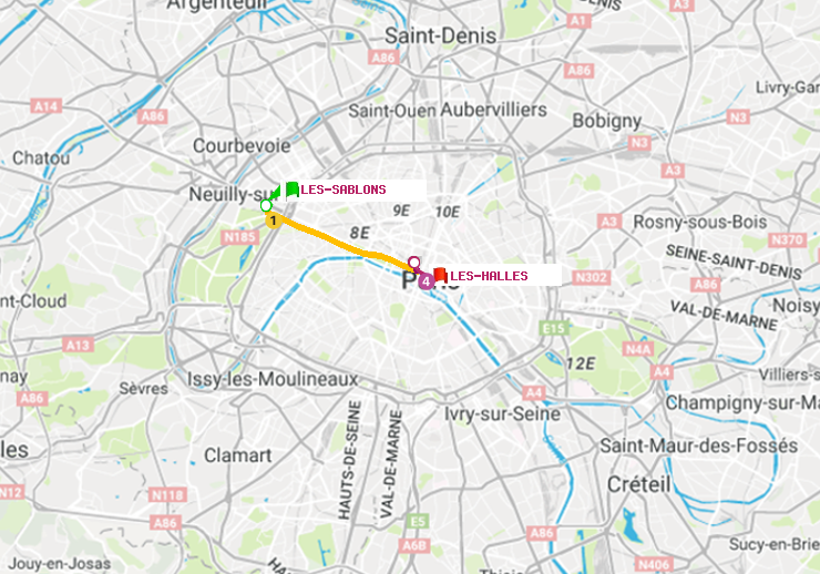 plan itinéraire ratp de Les Sablons (Jardin d