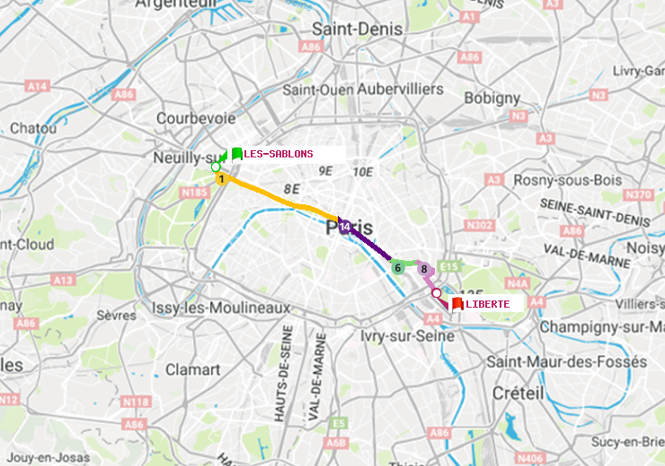 plan itinéraire ratp de Les Sablons (Jardin d