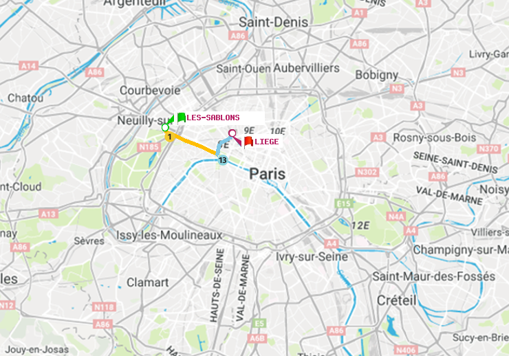 plan itinéraire ratp de Les Sablons (Jardin d