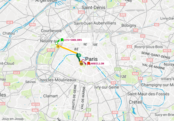 plan itinéraire ratp de Les Sablons (Jardin d